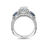 Wide Pear-Cut Sapphire & Diamond Halo Engagement Ring W/ Pave Shank